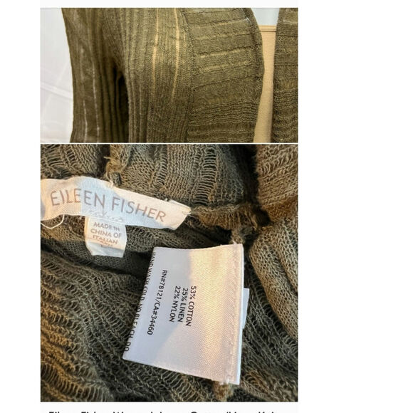 Eileen fisher linen blend Italian yarn cardigan green open jacket EUC size L ^ - Picture 4 of 7